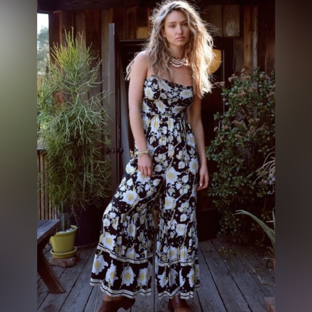 Free People Floral Black and White Jumpsuit